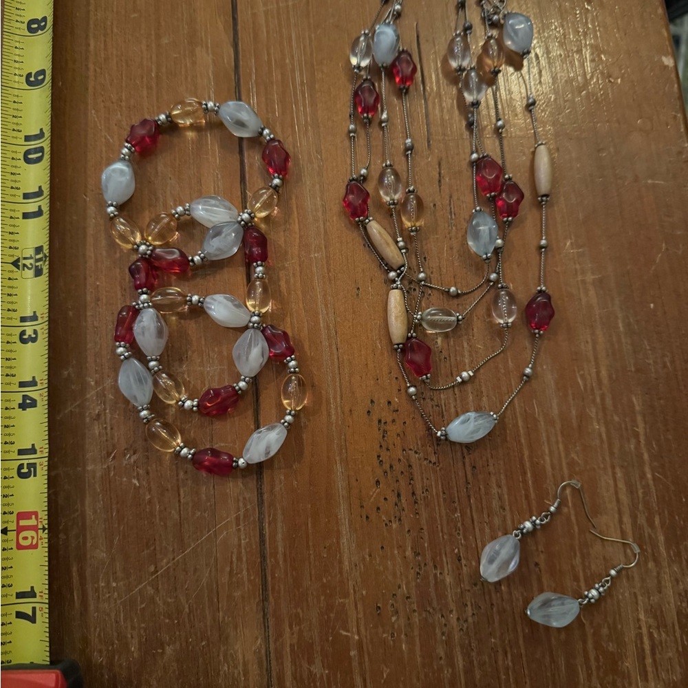 Premier Designs Jewelry Multicolor Stones Necklace, bracelets & Earrings Set